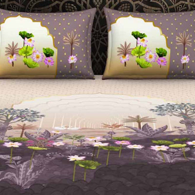 Ornate Light Violet 100% Cotton King Size Bedsheet Rangana Digital - By Spaces