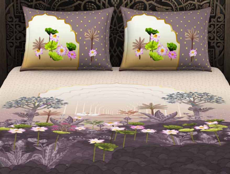 Ornate Light Violet 100% Cotton King Size Bedsheet Rangana Digital - By Spaces