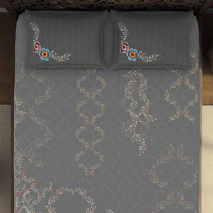 Floral Grey 100% Cotton King Size Bedsheet Rangana Digital - By Spaces