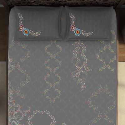 Floral Grey 100% Cotton King Size Bedsheet Rangana Digital - By Spaces