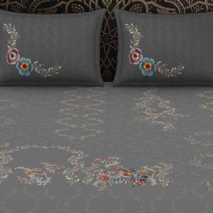 Floral Grey 100% Cotton King Size Bedsheet Rangana Digital - By Spaces