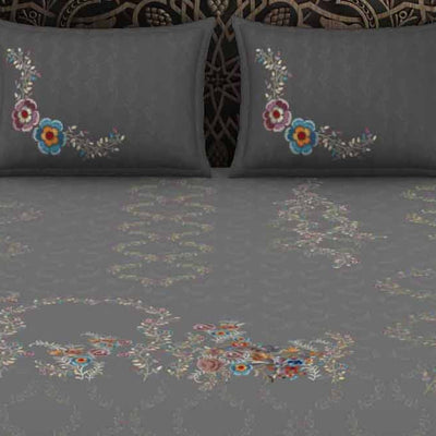 Floral Grey 100% Cotton King Size Bedsheet Rangana Digital - By Spaces
