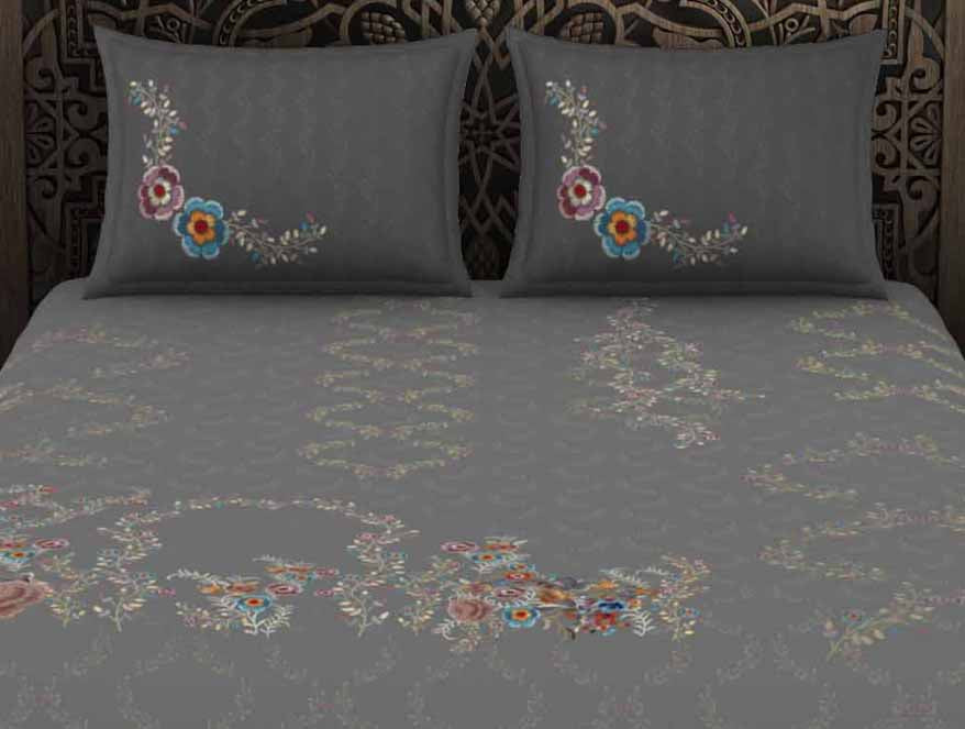 Floral Grey 100% Cotton King Size Bedsheet Rangana Digital - By Spaces