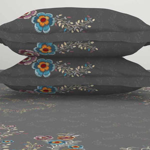 Floral Grey 100% Cotton King Size Bedsheet Rangana Digital - By Spaces
