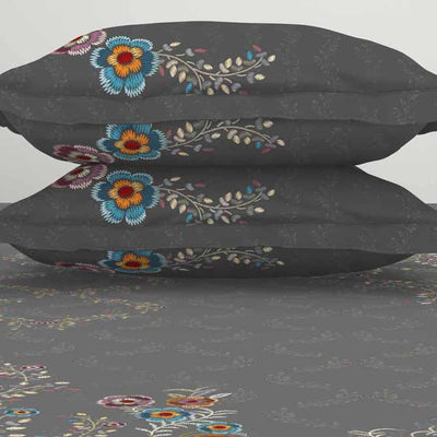 Floral Grey 100% Cotton King Size Bedsheet Rangana Digital - By Spaces