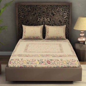 Floral Beige 100% Cotton King Size Bedsheet Rangana Digital - By Spaces