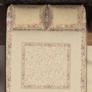 Floral Beige 100% Cotton King Size Bedsheet Rangana Digital - By Spaces