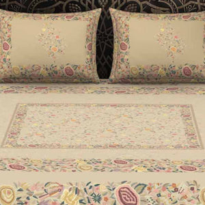 Floral Beige 100% Cotton King Size Bedsheet Rangana Digital - By Spaces