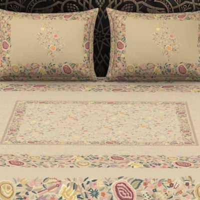 Floral Beige 100% Cotton King Size Bedsheet Rangana Digital - By Spaces