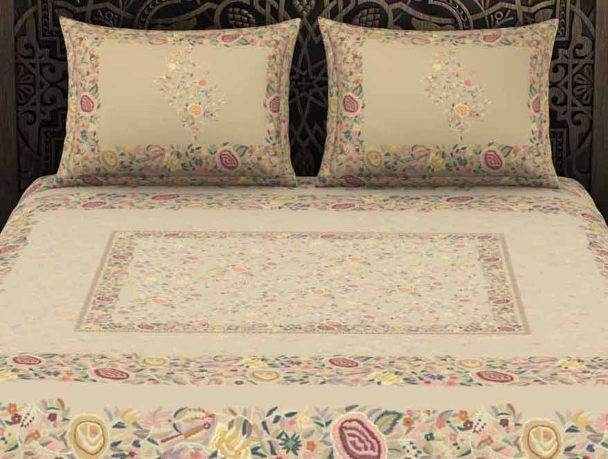 Floral Beige 100% Cotton King Size Bedsheet Rangana Digital - By Spaces