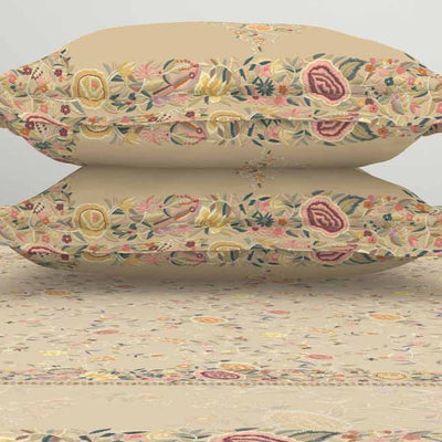 Floral Beige 100% Cotton King Size Bedsheet Rangana Digital - By Spaces
