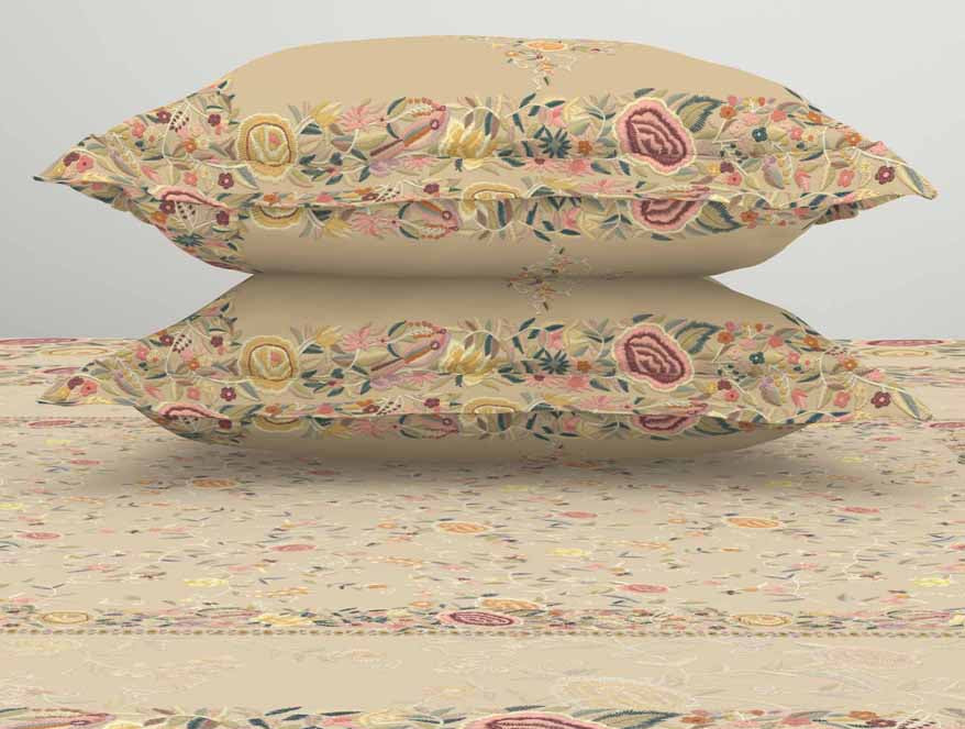 Floral Beige 100% Cotton King Size Bedsheet Rangana Digital - By Spaces