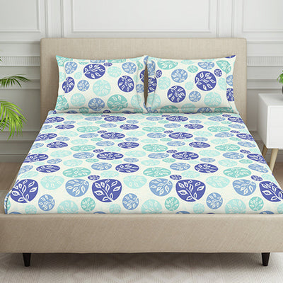 Ornate Blue Polycotton King Size Bedsheet Harmony - By Welspun