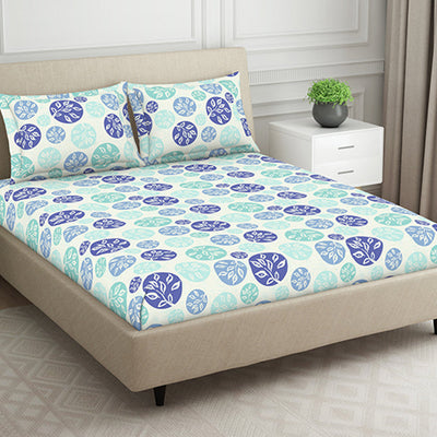 Ornate Blue Polycotton King Size Bedsheet Harmony - By Welspun