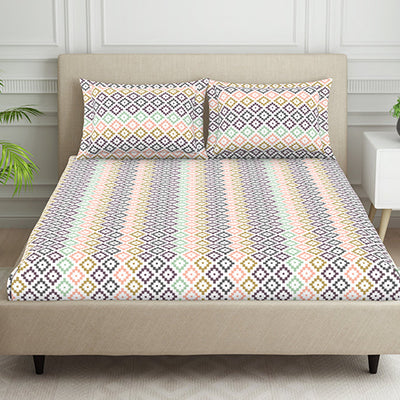 Geometric Pink Polycotton King Size Bedsheet Harmony - By Welspun