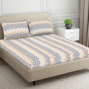 Geometric Pink Polycotton King Size Bedsheet Harmony - By Welspun