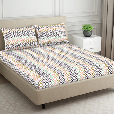 Geometric Pink Polycotton King Size Bedsheet Harmony - By Welspun