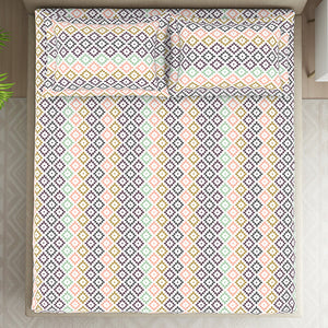 Geometric Pink Polycotton King Size Bedsheet Harmony - By Welspun