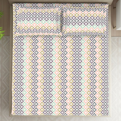Geometric Pink Polycotton King Size Bedsheet Harmony - By Welspun