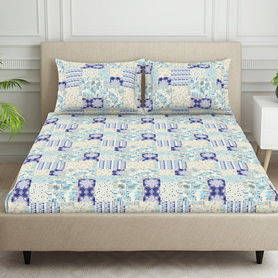 Geometric Blue Polycotton King Size Bedsheet Harmony - By Welspun