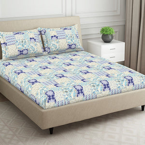 Geometric Blue Polycotton King Size Bedsheet Harmony - By Welspun