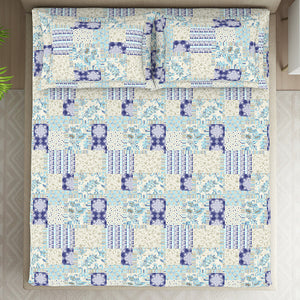 Geometric Blue Polycotton King Size Bedsheet Harmony - By Welspun