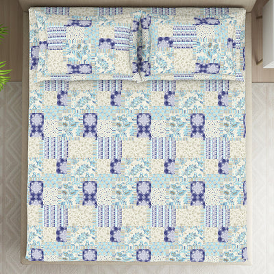 Geometric Blue Polycotton King Size Bedsheet Harmony - By Welspun