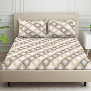 Geometric Beige Polycotton King Size Bedsheet Harmony - By Welspun