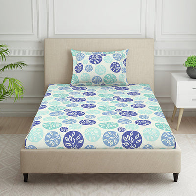 Ornate Blue Polycotton Bedsheets Single Harmony - By Welspun