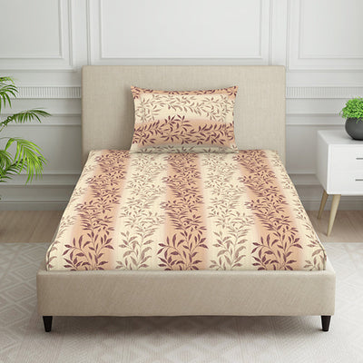 Ornate Brown Polycotton Bedsheets Single Harmony - By Welspun