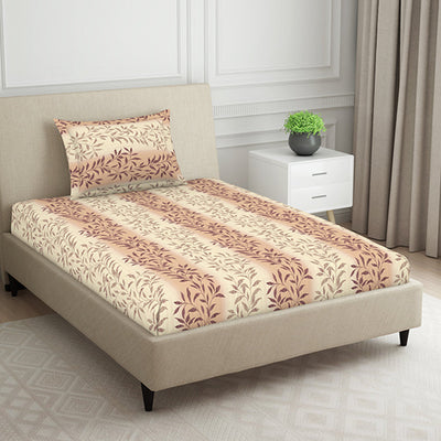 Ornate Brown Polycotton Bedsheets Single Harmony - By Welspun