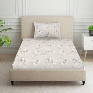 Floral Grey Polycotton Bedsheets Single Harmony - By Welspun