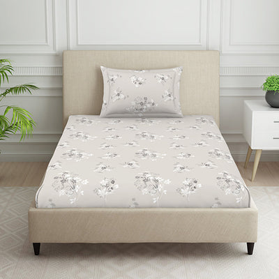 Floral Grey Polycotton Bedsheets Single Harmony - By Welspun