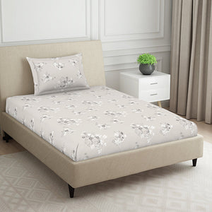 Floral Grey Polycotton Bedsheets Single Harmony - By Welspun