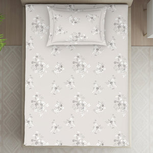 Floral Grey Polycotton Bedsheets Single Harmony - By Welspun