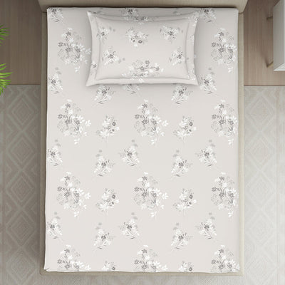 Floral Grey Polycotton Bedsheets Single Harmony - By Welspun