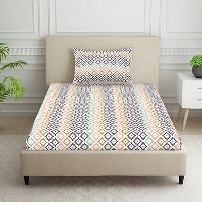 Geometric Pink Polycotton Bedsheets Single Harmony - By Welspun