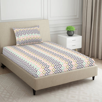 Geometric Pink Polycotton Bedsheets Single Harmony - By Welspun