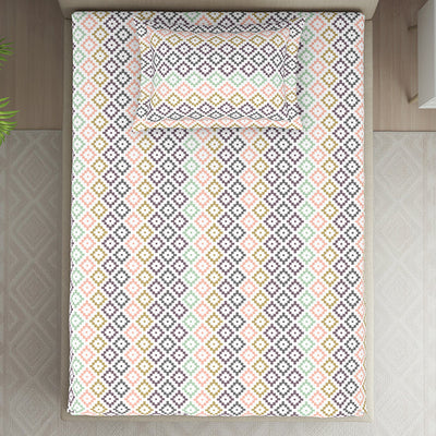 Geometric Pink Polycotton Bedsheets Single Harmony - By Welspun