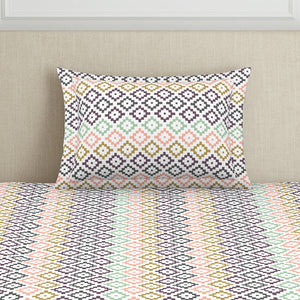 Geometric Pink Polycotton Bedsheets Single Harmony - By Welspun