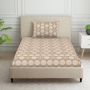 Ornate Beige Polycotton Bedsheets Single Harmony - By Welspun