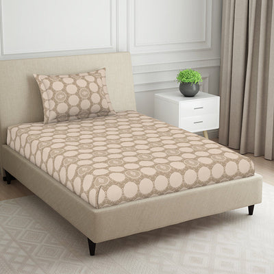 Ornate Beige Polycotton Bedsheets Single Harmony - By Welspun