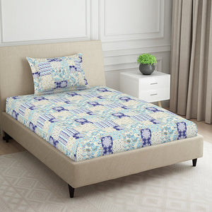 Geometric Blue Polycotton Bedsheets Single Harmony - By Welspun