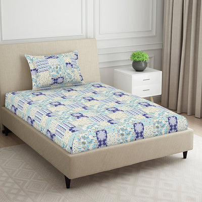Geometric Blue Polycotton Bedsheets Single Harmony - By Welspun
