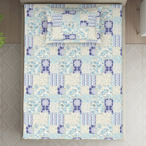 Geometric Blue Polycotton Bedsheets Single Harmony - By Welspun