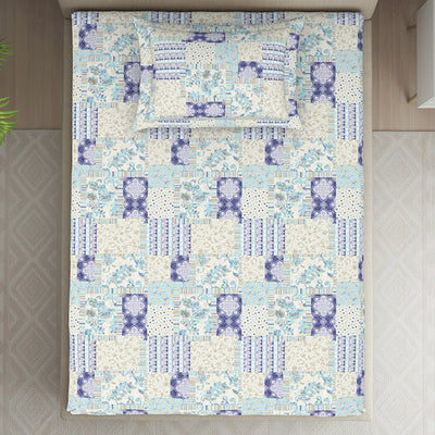 Geometric Blue Polycotton Bedsheets Single Harmony - By Welspun