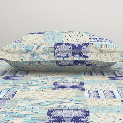 Geometric Blue Polycotton Bedsheets Single Harmony - By Welspun