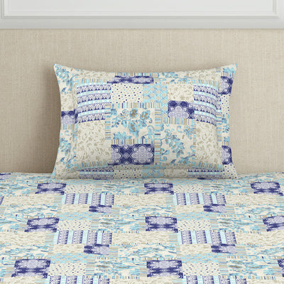 Geometric Blue Polycotton Bedsheets Single Harmony - By Welspun