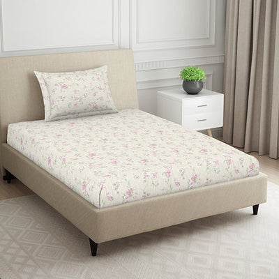 Gloral Pink Polycotton Bedsheets Single Harmony - By Welspun