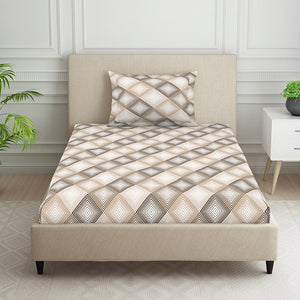 Geometric Beige Polycotton Bedsheets Single Harmony - By Welspun
